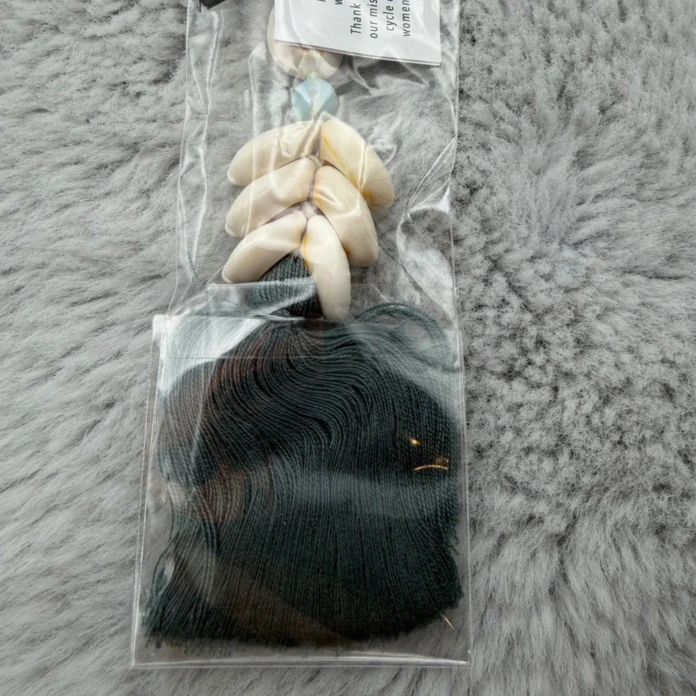 Lotus and Luna Keychain OS Charcoal Grey Cowrie Shell Moonstone Tassel NEW